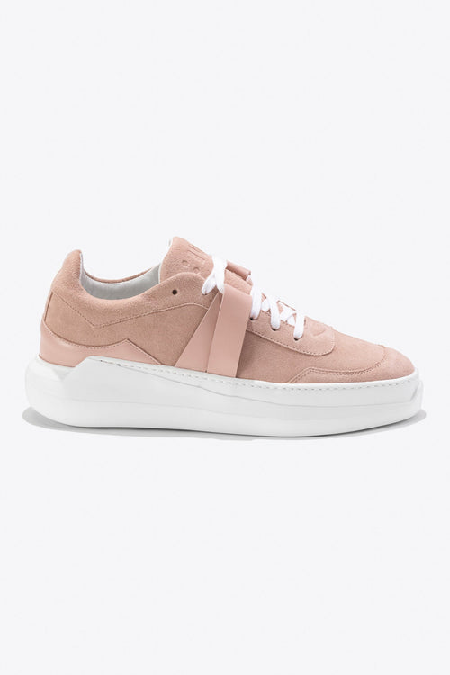 Sneakers artisanales made in france EVI G025 Rose Quartz en cuir velours et cuir nappa rose