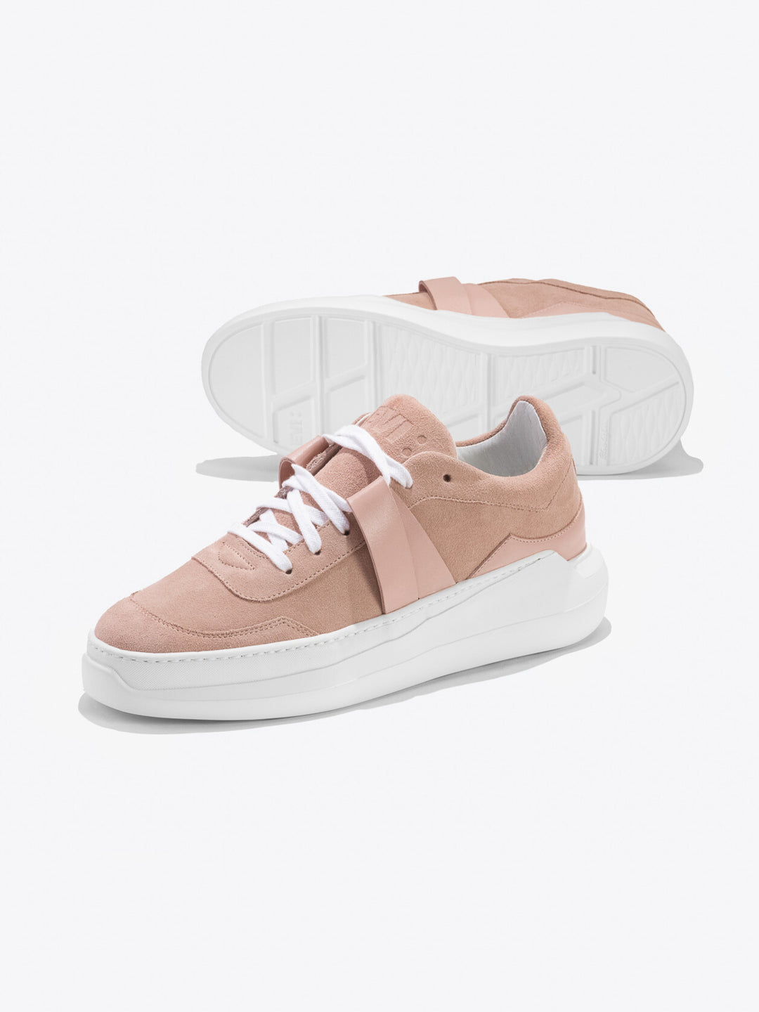 Sneakers artisanales made in france EVI G025 Rose Quartz en cuir velours et cuir nappa rose