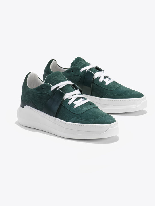 Sneakers artisanales made in france EVI G025 Vert Sylvestre en cuir velours et cuir nappa vert