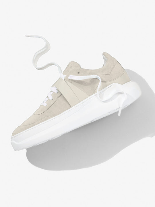 G025 : Beige Dune - Sneakers en cuir velours et cuir nappa beige