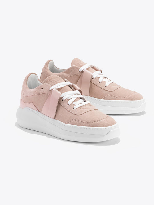 G025 : Rose Quartz - Sneakers en cuir velours et cuir nappa rose